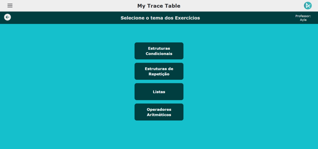 Captura de tela da tela Selecionar Exercícios
